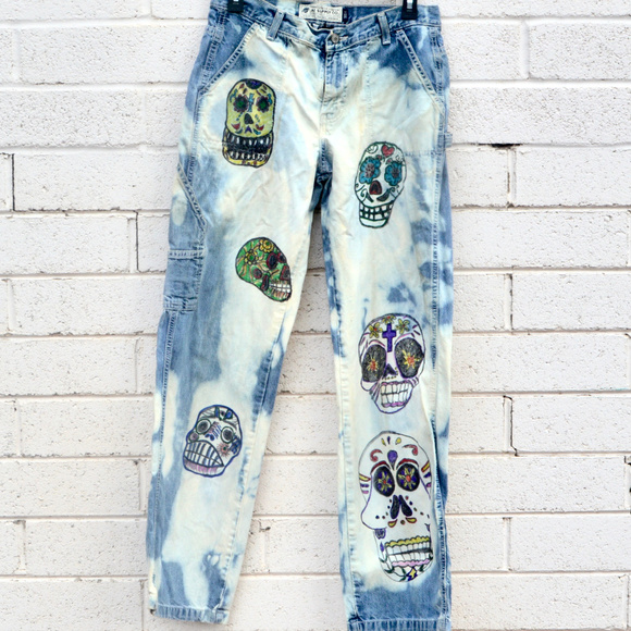 American Eagle Outfitters Denim - Dia De Muerto Sugar Skull Tie Dyed Handmade Jeans